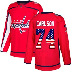 Authentic Men's John Carlson Red Jersey - #74 Hockey Washington Capitals USA Flag Fashion
