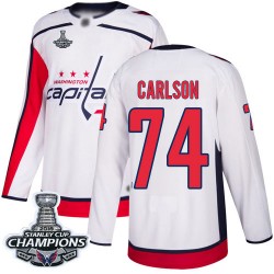 Authentic Men's John Carlson White Away Jersey - #74 Hockey Washington Capitals 2018 Stanley Cup Final Champions