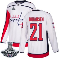 Authentic Men's Lucas Johansen White Away Jersey - #21 Hockey Washington Capitals 2018 Stanley Cup Final Champions
