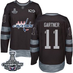 Authentic Men's Mike Gartner Black Jersey - #11 Hockey Washington Capitals 2018 Stanley Cup Final Champions 1917-2017 100th Anni