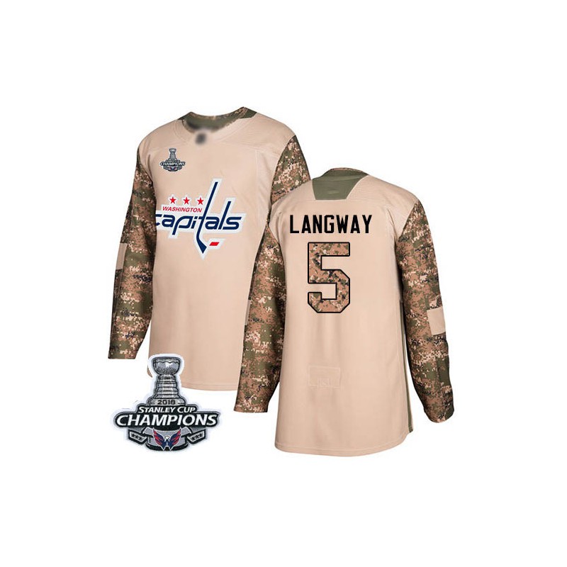 Authentic Men's Rod Langway Camo Jersey - #5 Hockey Washington Capitals  2018 Stanley Cup Final Champions Veterans Day Practice Size Small/46