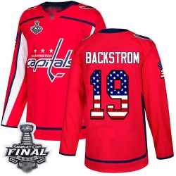 Authentic Men's Nicklas Backstrom Red Jersey - #19 Hockey Washington Capitals 2018 Stanley Cup Final Champions USA Flag Fashion