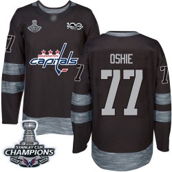 Authentic Men's T.J. Oshie Black Jersey - #77 Hockey Washington Capitals 2018 Stanley Cup Final Champions 1917-2017 100th Annive