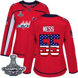 Authentic Women's Aaron Ness Red Jersey - #55 Hockey Washington Capitals 2018 Stanley Cup Final Champions USA Flag Fashion