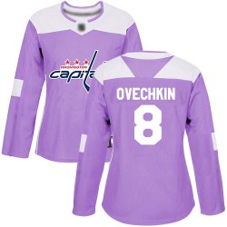 Authentic Women's Alex Ovechkin Purple Jersey - #8 Hockey Washington Capitals Fights Cancer Practice