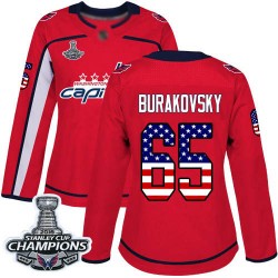 Authentic Women's Andre Burakovsky Red Jersey - #65 Hockey Washington Capitals 2018 Stanley Cup Final Champions USA Flag Fashion