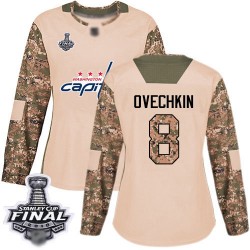 Authentic Women's Alex Ovechkin Camo Jersey - #8 Hockey Washington Capitals 2018 Stanley Cup Final Champions Veterans Day Practi