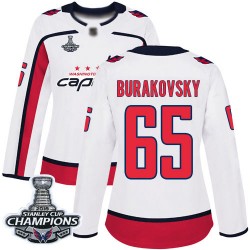 Authentic Women's Andre Burakovsky White Away Jersey - #65 Hockey Washington Capitals 2018 Stanley Cup Final Champions