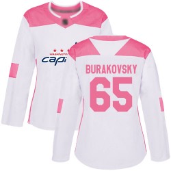 Authentic Women's Andre Burakovsky White/Pink Jersey - #65 Hockey Washington Capitals Fashion
