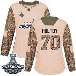 Authentic Women's Braden Holtby Camo Jersey - #70 Hockey Washington Capitals 2018 Stanley Cup Final Champions Veterans Day Pract