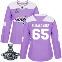Authentic Women's Andre Burakovsky Purple Jersey - #65 Hockey Washington Capitals 2018 Stanley Cup Final Champions Fights Cancer
