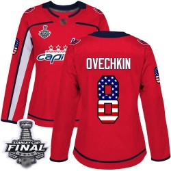 Authentic Women's Alex Ovechkin Red Jersey - #8 Hockey Washington Capitals 2018 Stanley Cup Final Champions USA Flag Fashion