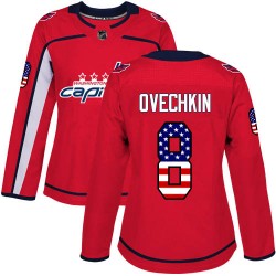 Authentic Women's Alex Ovechkin Red Jersey - #8 Hockey Washington Capitals USA Flag Fashion