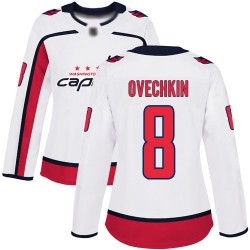 Authentic Women's Alex Ovechkin White Away Jersey - #8 Hockey Washington Capitals