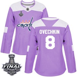 Authentic Women's Alex Ovechkin Purple Jersey - #8 Hockey Washington Capitals 2018 Stanley Cup Final Champions Fights Cancer Pra