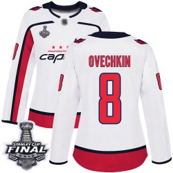 Authentic Women's Alex Ovechkin White Away Jersey - #8 Hockey Washington Capitals 2018 Stanley Cup Final Champions