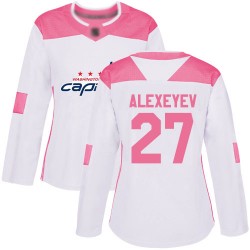 Authentic Women's Alexander Alexeyev White/Pink Jersey - #27 Hockey Washington Capitals Fashion