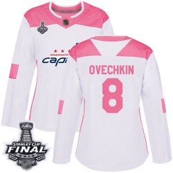 Authentic Women's Alex Ovechkin White/Pink Jersey - #8 Hockey Washington Capitals 2018 Stanley Cup Final Champions Fashion