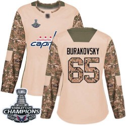 Authentic Women's Andre Burakovsky Camo Jersey - #65 Hockey Washington Capitals 2018 Stanley Cup Final Champions Veterans Day Pr