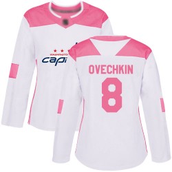 Authentic Women's Alex Ovechkin White/Pink Jersey - #8 Hockey Washington Capitals Fashion