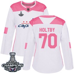 Authentic Women's Braden Holtby White/Pink Jersey - #70 Hockey Washington Capitals 2018 Stanley Cup Final Champions Fashion