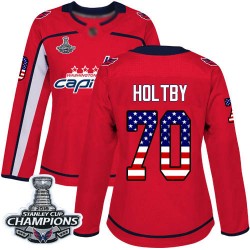 Authentic Women's Braden Holtby Red Jersey - #70 Hockey Washington Capitals 2018 Stanley Cup Final Champions USA Flag Fashion