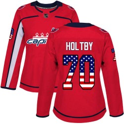 Authentic Women's Braden Holtby Red Jersey - #70 Hockey Washington Capitals USA Flag Fashion