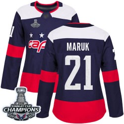 Authentic Women's Dennis Maruk Navy Blue Jersey - #21 Hockey Washington Capitals 2018 Stanley Cup Final Champions 2018 Stadium S