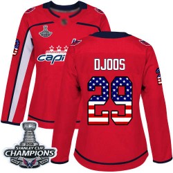 Authentic Women's Christian Djoos Red Jersey - #29 Hockey Washington Capitals 2018 Stanley Cup Final Champions USA Flag Fashion