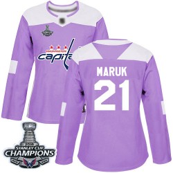 Authentic Women's Dennis Maruk Purple Jersey - #21 Hockey Washington Capitals 2018 Stanley Cup Final Champions Fights Cancer Pra