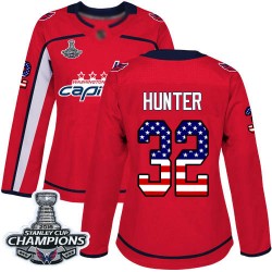 Authentic Women's Dale Hunter Red Jersey - #32 Hockey Washington Capitals 2018 Stanley Cup Final Champions USA Flag Fashion