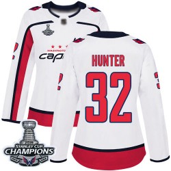 Authentic Women's Dale Hunter White Away Jersey - #32 Hockey Washington Capitals 2018 Stanley Cup Final Champions