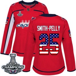 Authentic Women's Devante Smith-Pelly Red Jersey - #25 Hockey Washington Capitals 2018 Stanley Cup Final Champions USA Flag Fash