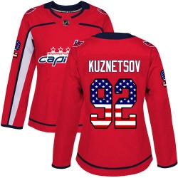 Authentic Women's Evgeny Kuznetsov Red Jersey - #92 Hockey Washington Capitals USA Flag Fashion