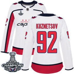Authentic Women's Evgeny Kuznetsov White Away Jersey - #92 Hockey Washington Capitals 2018 Stanley Cup Final Champions