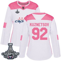 Authentic Women's Evgeny Kuznetsov White/Pink Jersey - #92 Hockey Washington Capitals 2018 Stanley Cup Final Champions Fashion
