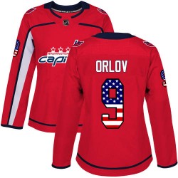 Authentic Women's Dmitry Orlov Red Jersey - #9 Hockey Washington Capitals USA Flag Fashion