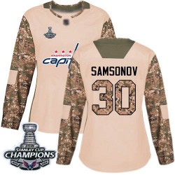 Authentic Women's Ilya Samsonov Camo Jersey - #30 Hockey Washington Capitals 2018 Stanley Cup Final Champions Veterans Day Pract