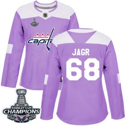 Authentic Women's Jaromir Jagr Purple Jersey - #68 Hockey Washington Capitals 2018 Stanley Cup Final Champions Fights Cancer Pra