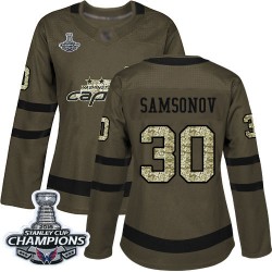 Authentic Women's Ilya Samsonov Green Jersey - #30 Hockey Washington Capitals 2018 Stanley Cup Final Champions Salute to Service