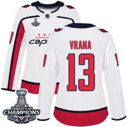 Authentic Women's Jakub Vrana White Away Jersey - #13 Hockey Washington Capitals 2018 Stanley Cup Final Champions