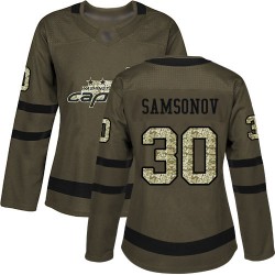 Authentic Women's Ilya Samsonov Green Jersey - #30 Hockey Washington Capitals Salute to Service