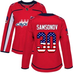 Authentic Women's Ilya Samsonov Red Jersey - #30 Hockey Washington Capitals USA Flag Fashion