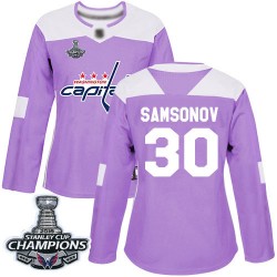 Authentic Women's Ilya Samsonov Purple Jersey - #30 Hockey Washington Capitals 2018 Stanley Cup Final Champions Fights Cancer Pr