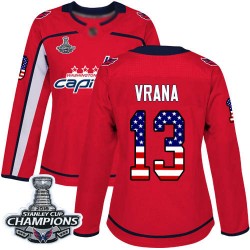 Authentic Women's Jakub Vrana Red Jersey - #13 Hockey Washington Capitals 2018 Stanley Cup Final Champions USA Flag Fashion