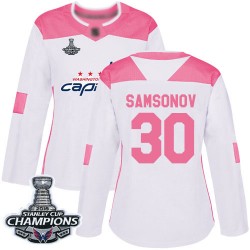 Authentic Women's Ilya Samsonov White/Pink Jersey - #30 Hockey Washington Capitals 2018 Stanley Cup Final Champions Fashion