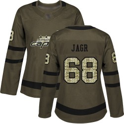 Authentic Women's Jaromir Jagr Green Jersey - #68 Hockey Washington Capitals Salute to Service