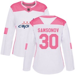 Authentic Women's Ilya Samsonov White/Pink Jersey - #30 Hockey Washington Capitals Fashion