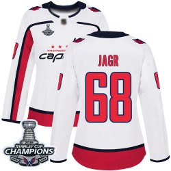 Authentic Women's Jaromir Jagr White Away Jersey - #68 Hockey Washington Capitals 2018 Stanley Cup Final Champions