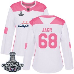 Authentic Women's Jaromir Jagr White/Pink Jersey - #68 Hockey Washington Capitals 2018 Stanley Cup Final Champions Fashion